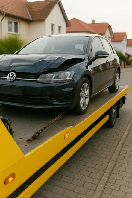 Ein defektes Auto wird für den Autoankauf in Schwetzingen abgeschleppt.